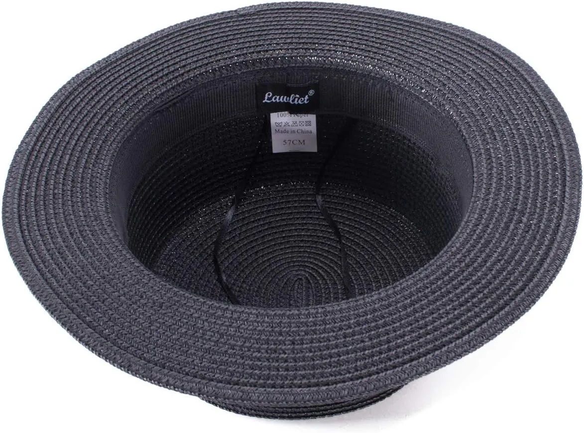 Lawliet Womens Straw Boater Hat Fedora Panama Style Flat Top Ribbon Summer A456