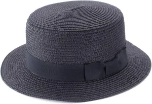 Lawliet Womens Straw Boater Hat Fedora Panama Style Flat Top Ribbon Summer A456