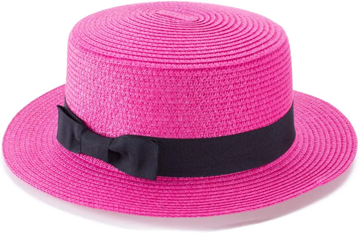 Lawliet Womens Straw Boater Hat Fedora Panama Style Flat Top Ribbon Summer A456