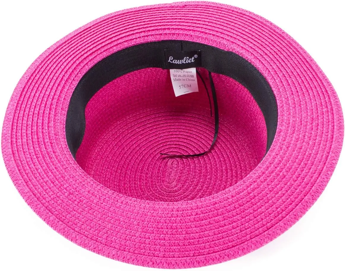 Lawliet Womens Straw Boater Hat Fedora Panama Style Flat Top Ribbon Summer A456