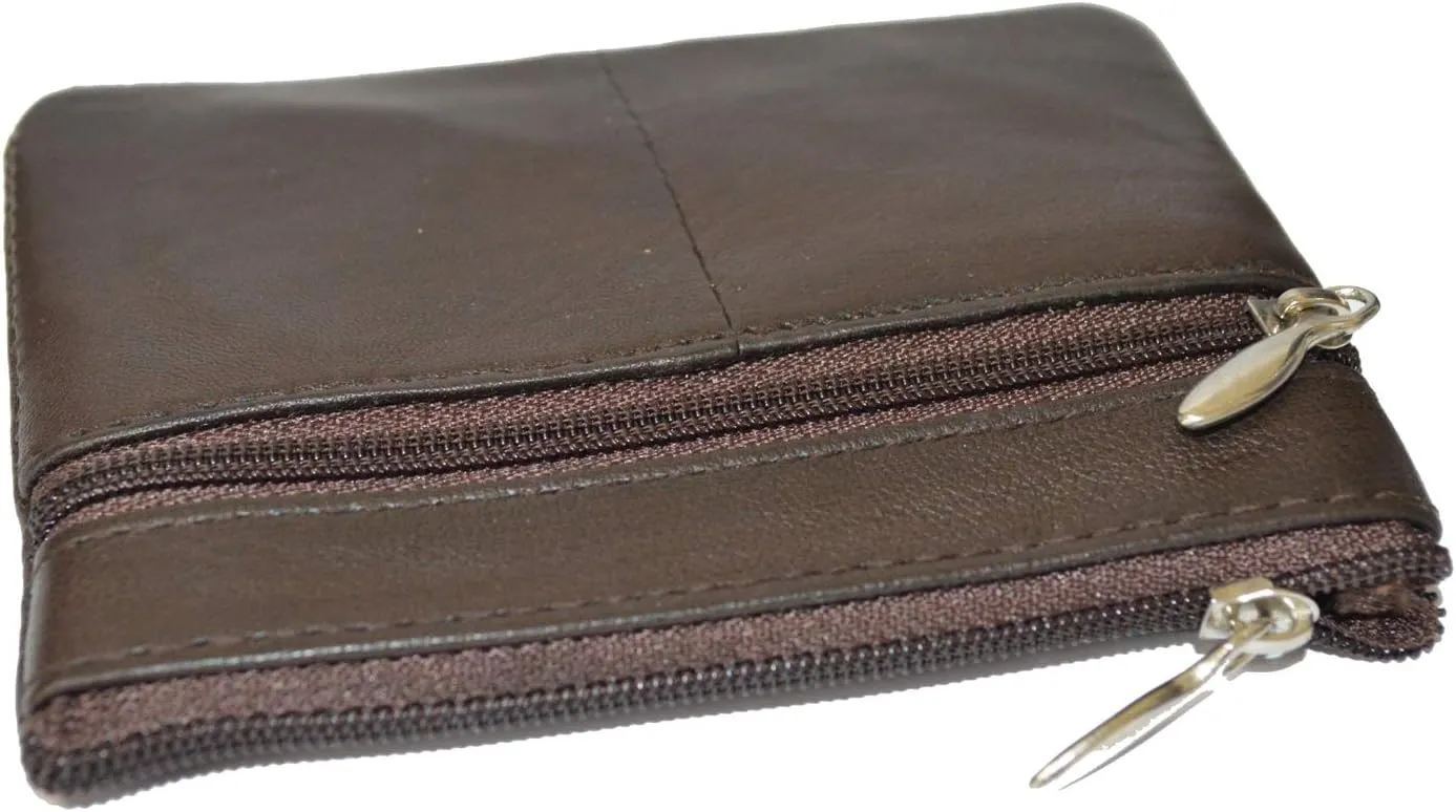 LB LEATHERBOSS Leather Coin Purse/Mini Wallet/Key Pouch - 2 Zippered Sections