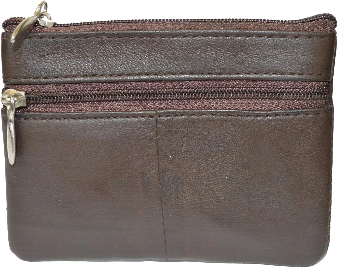 LB LEATHERBOSS Leather Coin Purse/Mini Wallet/Key Pouch - 2 Zippered Sections