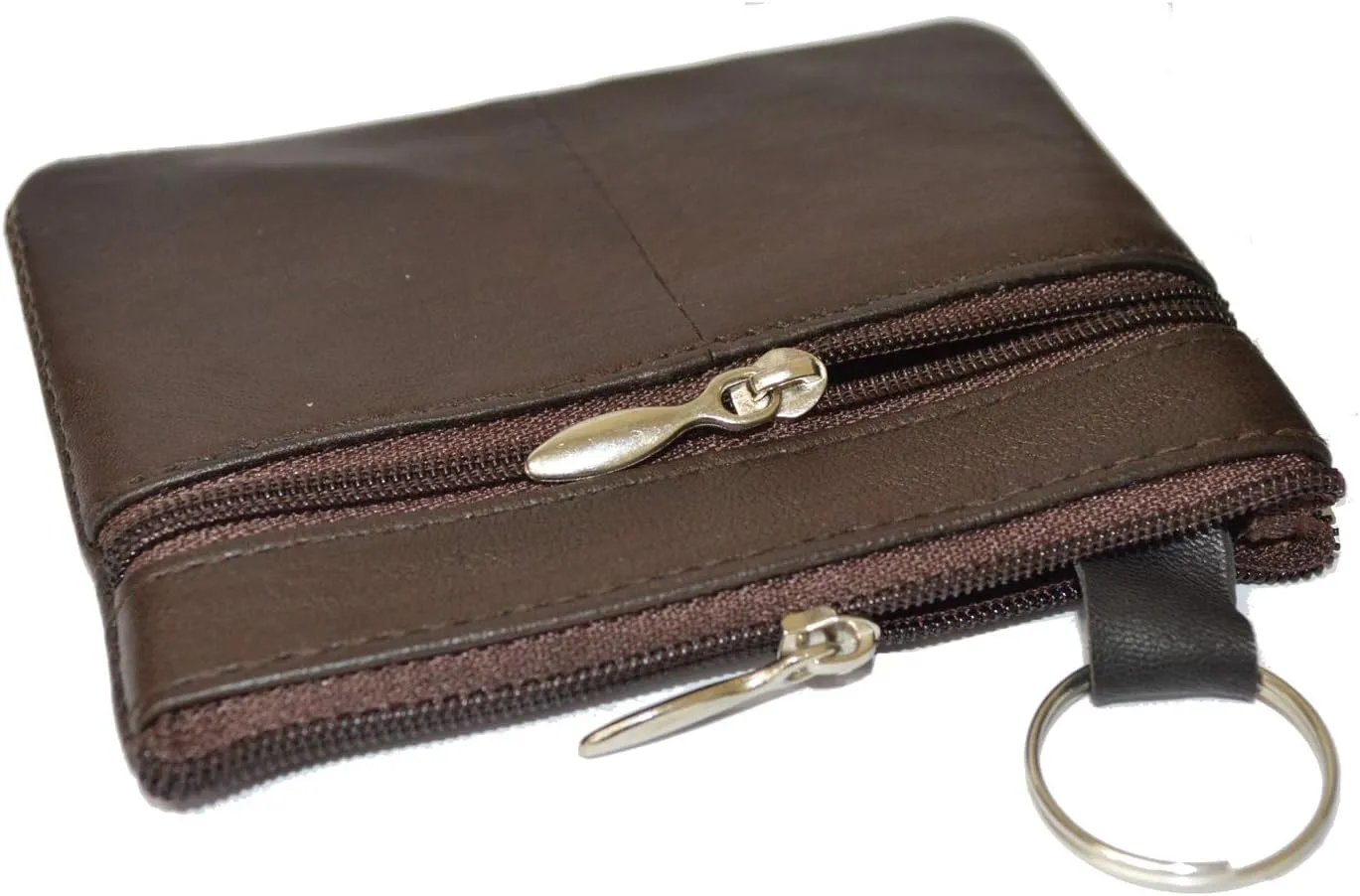LB LEATHERBOSS Leather Coin Purse/Mini Wallet/Key Pouch - 2 Zippered Sections