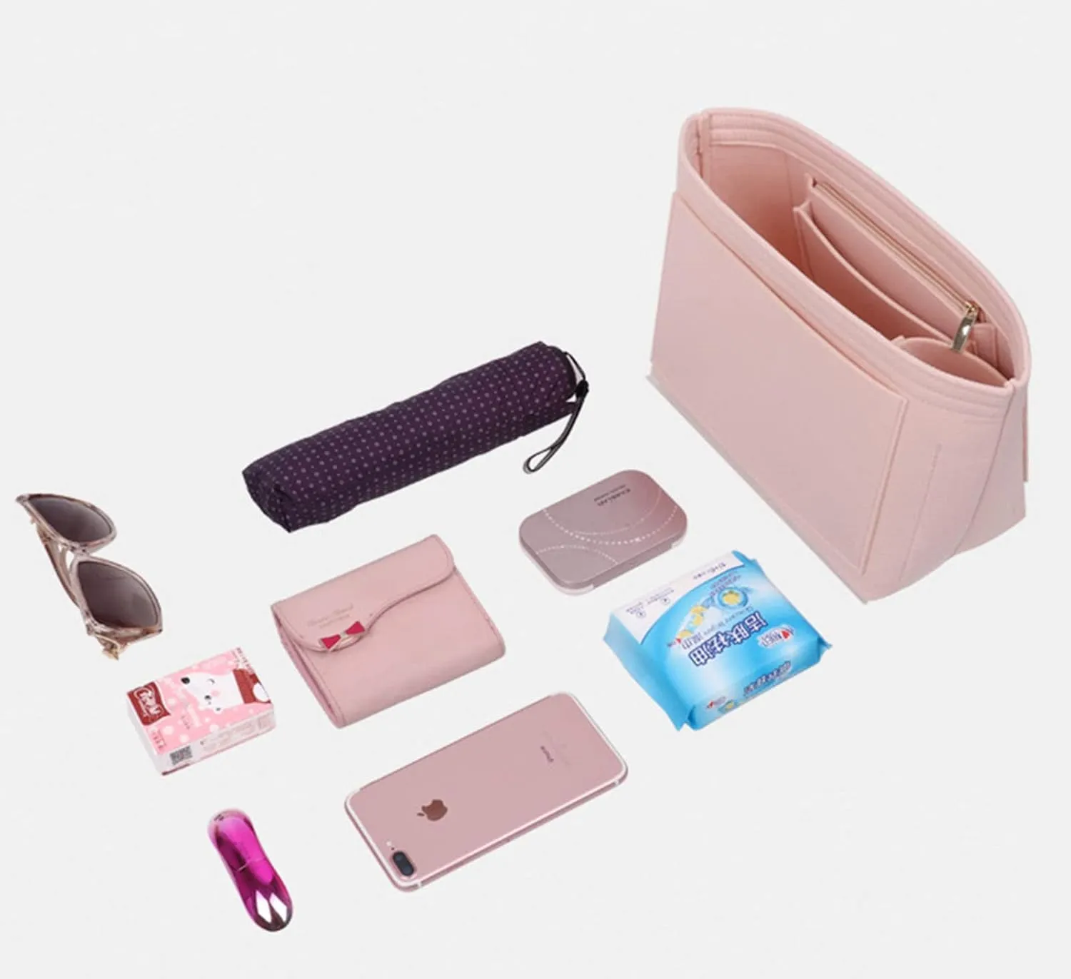 Lckaey Felt Organizer-for le pliage organizer insert small Y012-pink-L