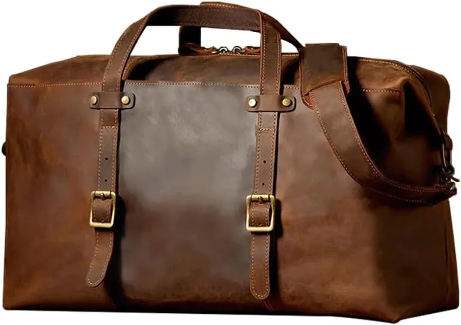 Leather Bag Men Genuine Leather Roomy Travelling Handbags Big Shoulder Bags for Long Journey