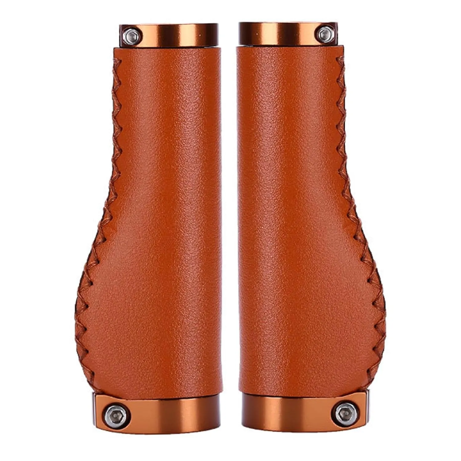 Leather Bike Handlebar Grips Lockable Shock Absorbing Prevent Slip Retro PU Leather Bike Handle Grips Scooters