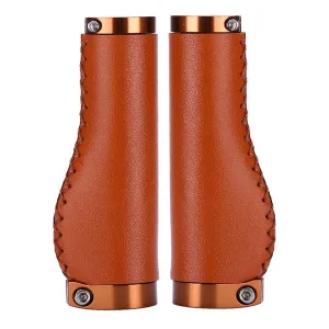 Leather Bike Handlebar Grips Lockable Shock Absorbing Prevent Slip Retro PU Leather Bike Handle Grips Scooters
