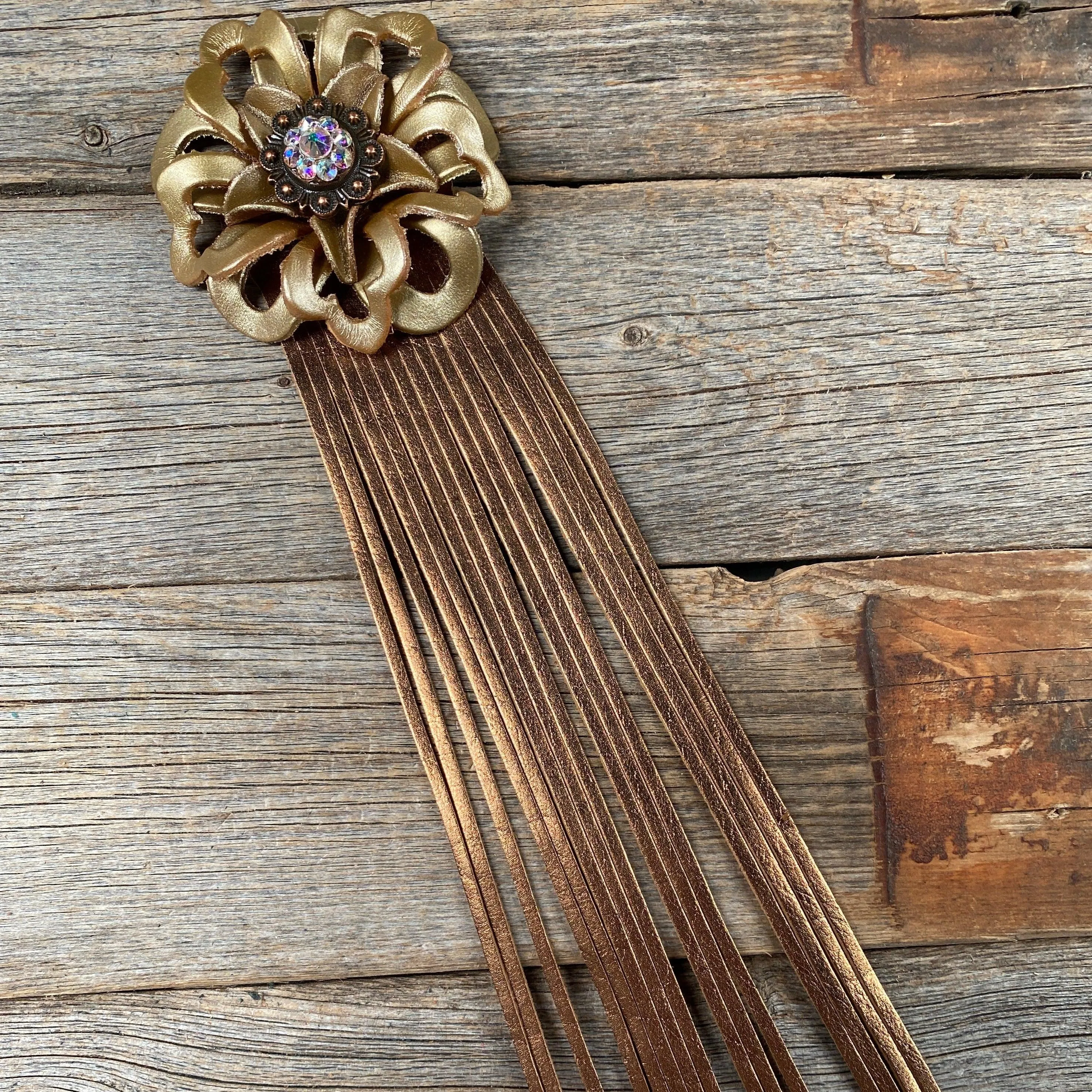 Leather Gold Lotus with Copper Fringe