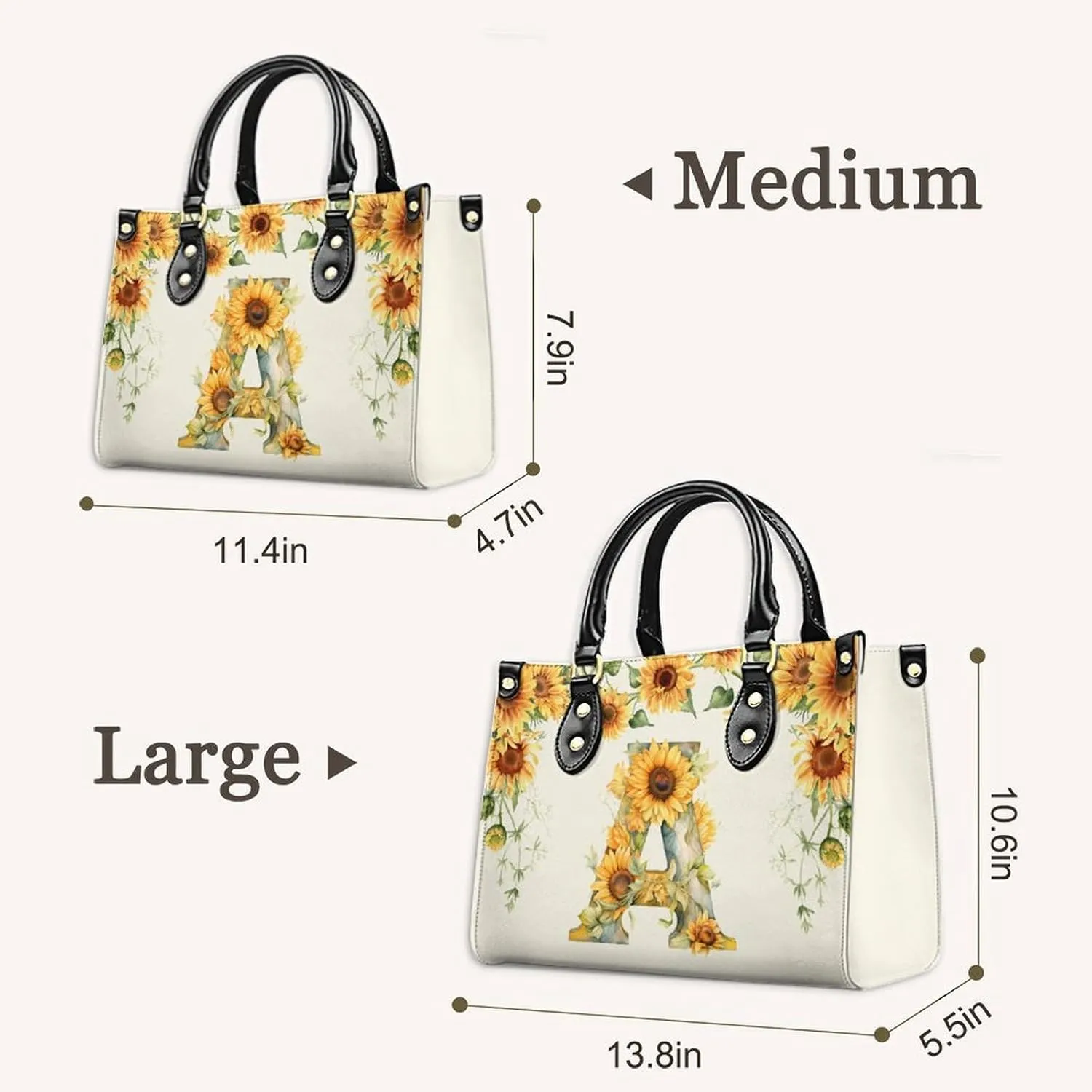 Leather Initial Handbag for Women Monogram Tote Bag, Fashion Sunflower Casual Crossbody Top-Handle Bag for Ladies Gifts