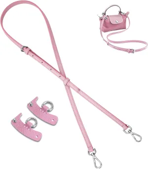 Leather Purse Straps for Le Pliage Mini Pouch,Shoulder Straps Adjustable Handbag Crossbody Modification, Replacement Bag Straps Bag Transformation Set fit Longchamp Bag Mini Bag（Pink）