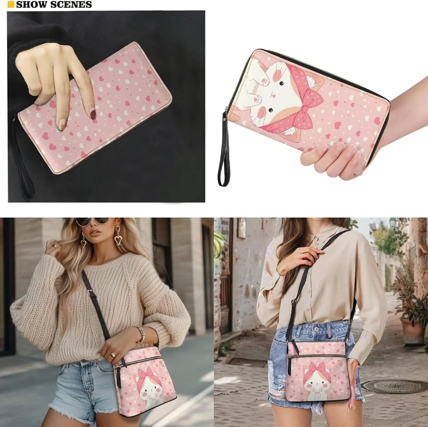 Leather Purses 2Pcs, Fashion Shoulder Bag with Belt Wallet Set of 2 Lightweight & Portable for Independence Day
