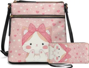 Leather Purses 2Pcs, Fashion Shoulder Bag with Belt Wallet Set of 2 Lightweight & Portable for Independence Day