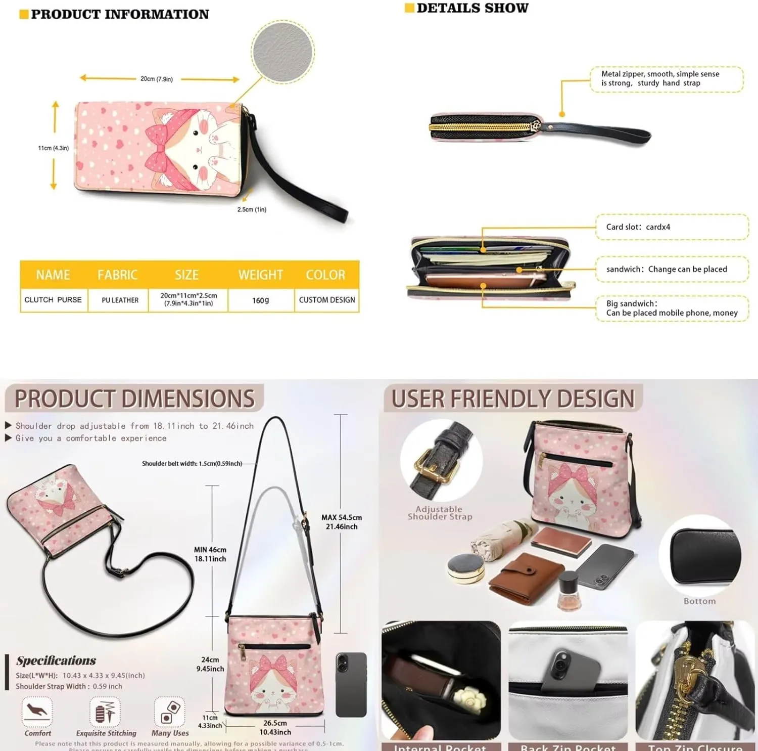Leather Purses 2Pcs, Fashion Shoulder Bag with Belt Wallet Set of 2 Lightweight & Portable for Independence Day