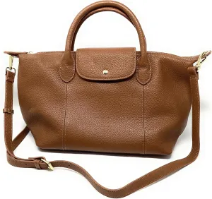 Leather Tote Handbag with Shoulder Strap, Brown, Top Handle Satchel Duffel Handbag Purse