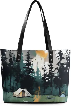 Leather Women Handbags Soft Wilderness Nature Camping Tote Bags Top Handle Satchel Fashion Ladies Shoulder Tote Purse Large Travel Bag