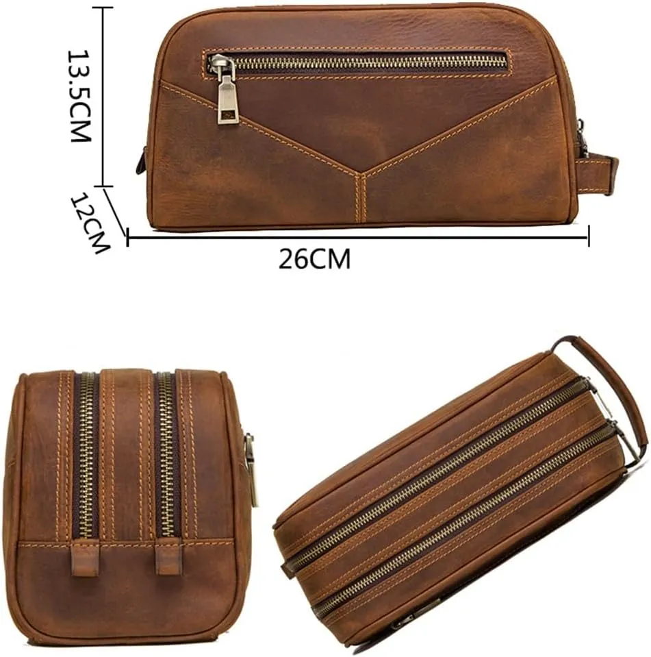 Leisure Leather Handbag, Vintage Multifunctional Toiletries Bag, Storage Bag purse(D)