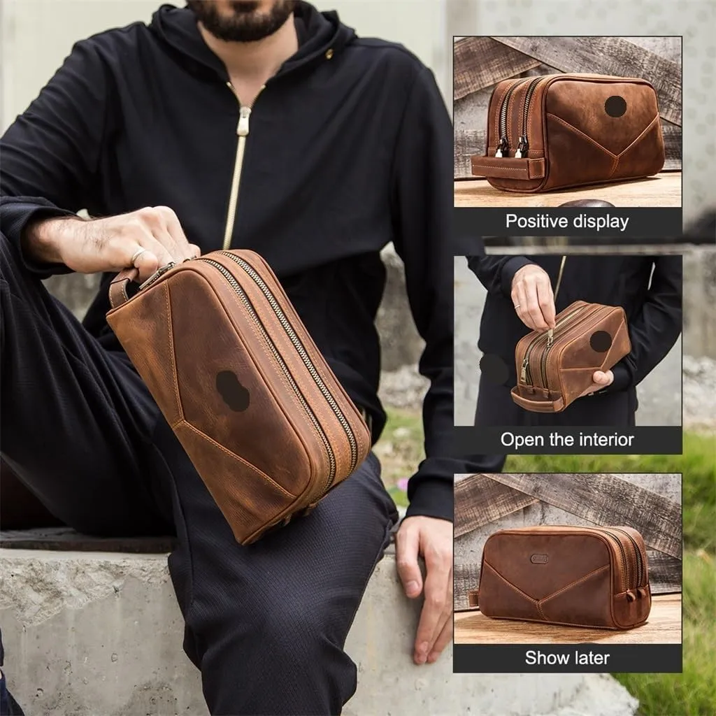 Leisure Leather Handbag, Vintage Multifunctional Toiletries Bag, Storage Bag purse(D)