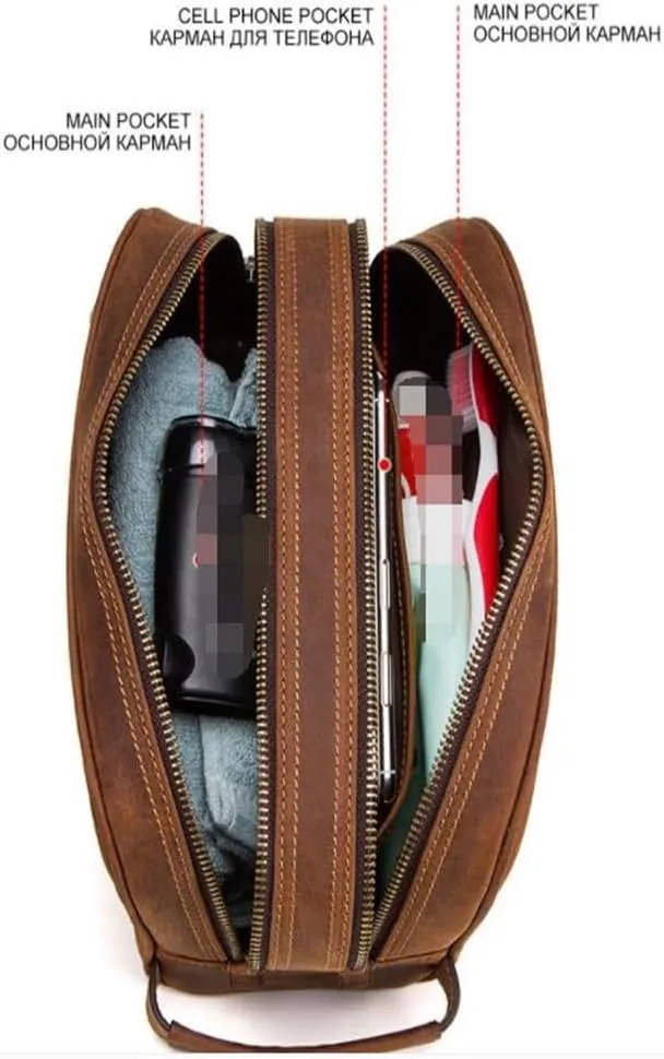 Leisure Leather Handbag, Vintage Multifunctional Toiletries Bag, Storage Bag purse(D)