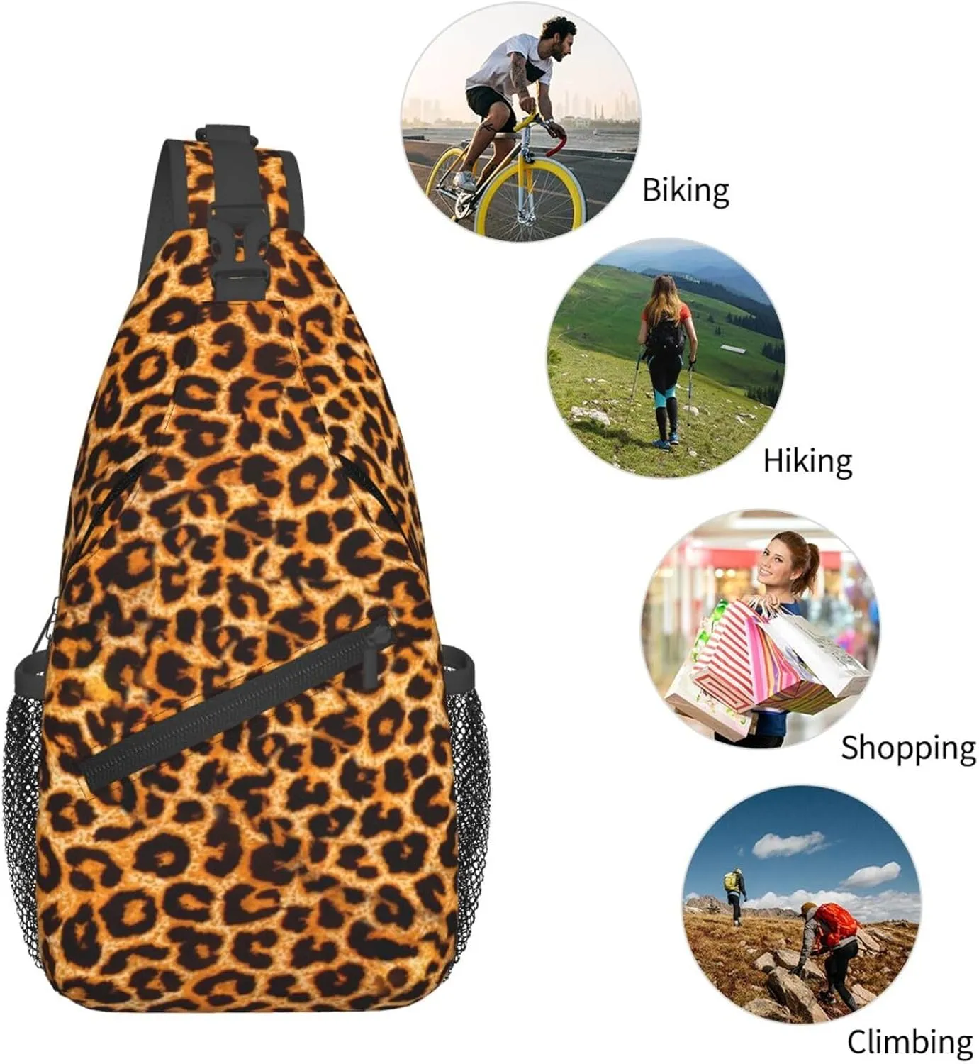 Leopard print Outdoor Crossbody Shoulder Bag For Unisex Young Adult Hiking Bicycling