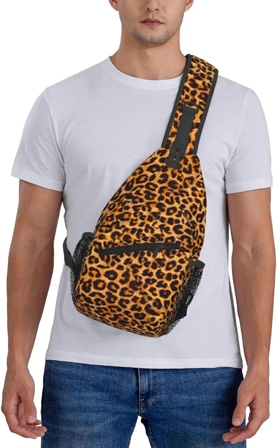 Leopard print Outdoor Crossbody Shoulder Bag For Unisex Young Adult Hiking Bicycling
