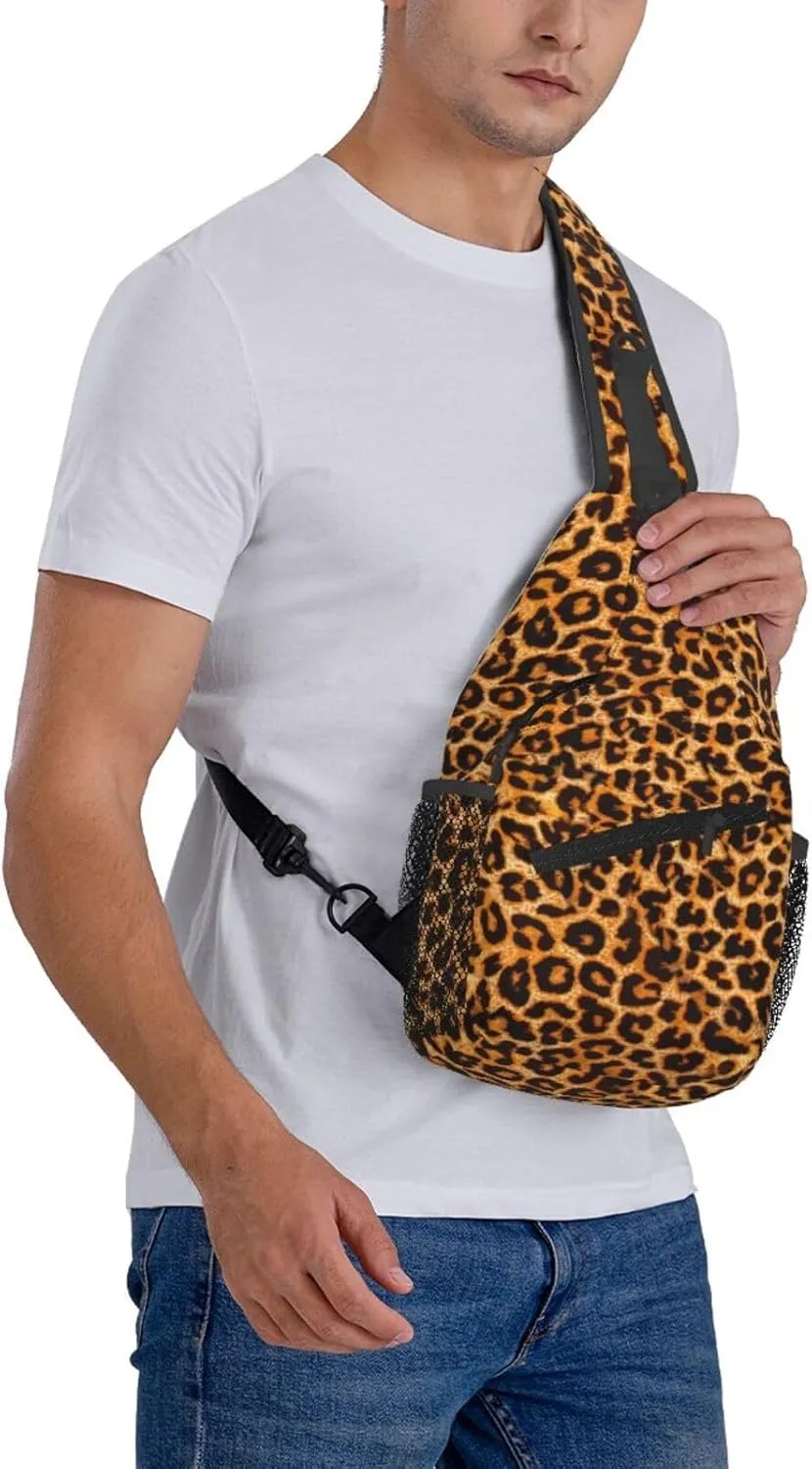Leopard print Outdoor Crossbody Shoulder Bag For Unisex Young Adult Hiking Bicycling