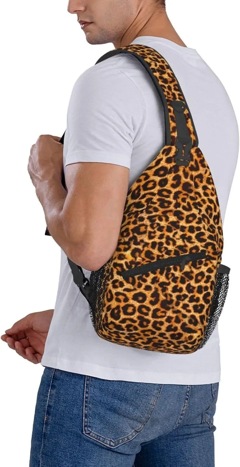 Leopard print Outdoor Crossbody Shoulder Bag For Unisex Young Adult Hiking Bicycling