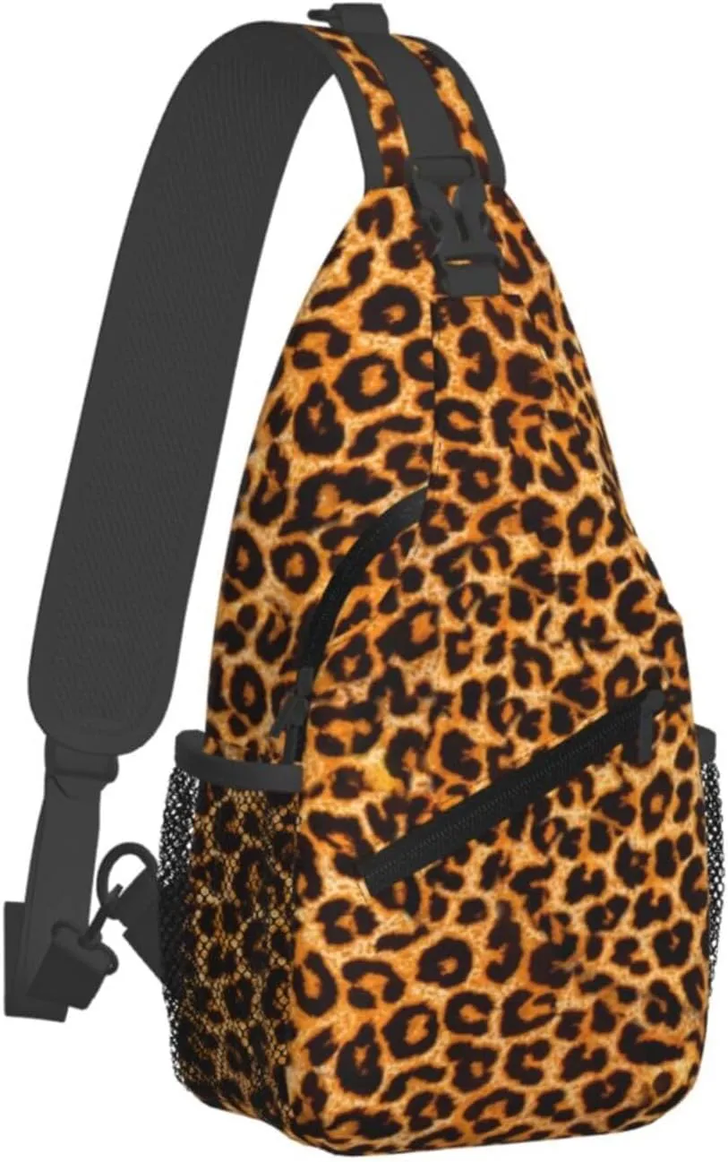 Leopard print Outdoor Crossbody Shoulder Bag For Unisex Young Adult Hiking Bicycling