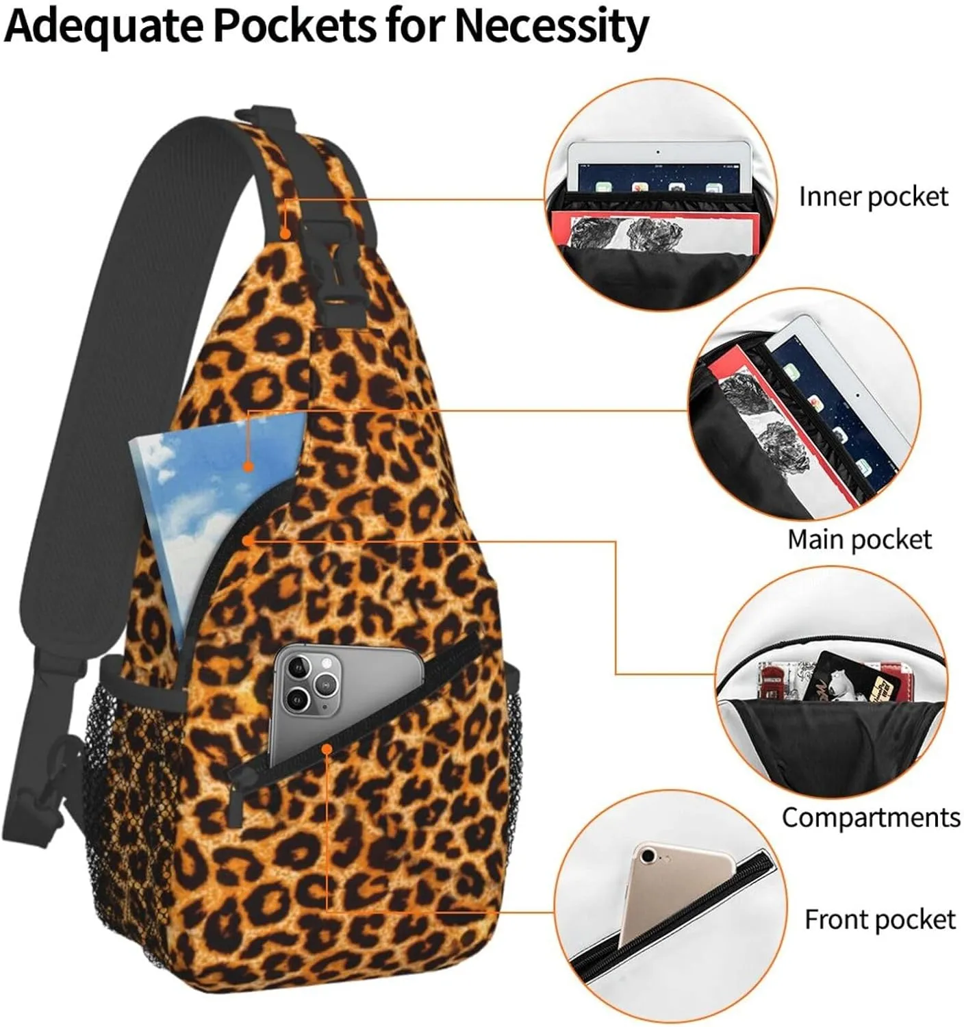 Leopard print Outdoor Crossbody Shoulder Bag For Unisex Young Adult Hiking Bicycling