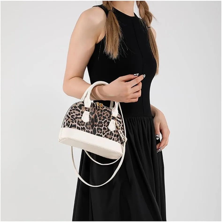 Leopard Print Small Crossbody Handbag and Purse Cheetah Print Satchel Shell Bag Women Vintage Small Clutch Tote Bag