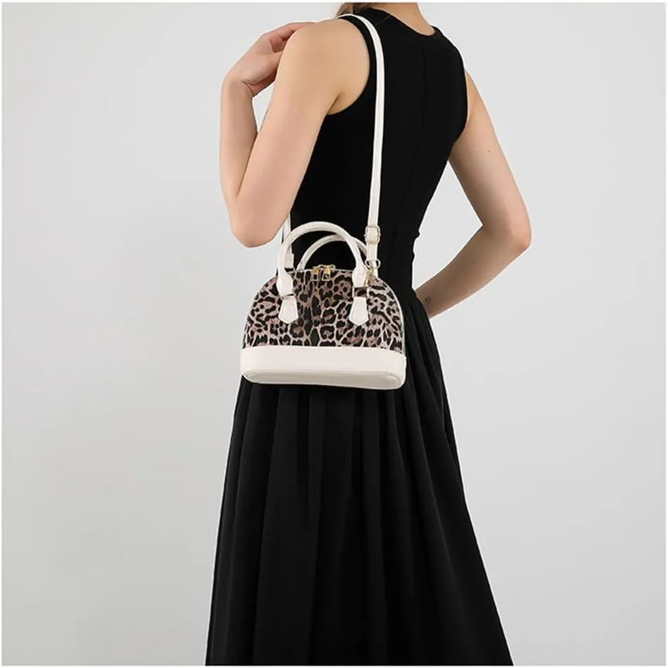 Leopard Print Small Crossbody Handbag and Purse Cheetah Print Satchel Shell Bag Women Vintage Small Clutch Tote Bag