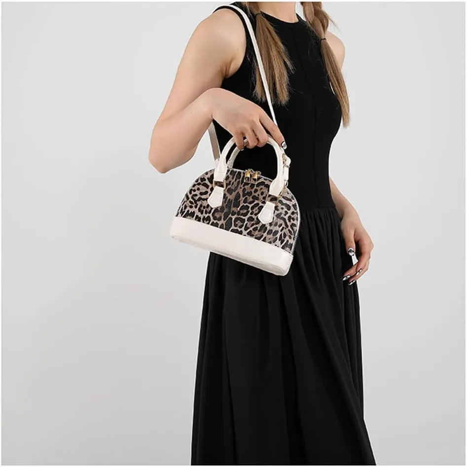 Leopard Print Small Crossbody Handbag and Purse Cheetah Print Satchel Shell Bag Women Vintage Small Clutch Tote Bag