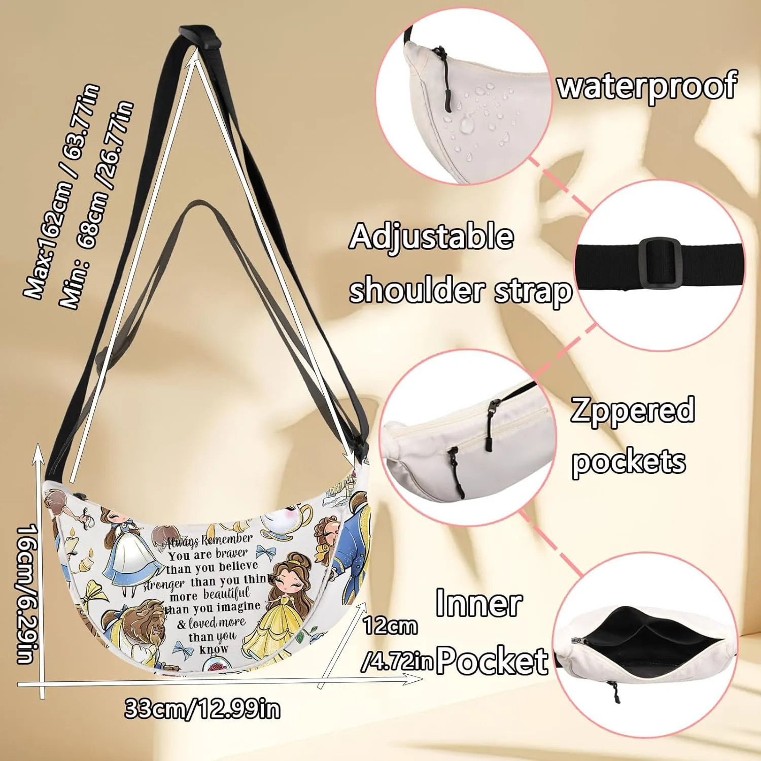 LEVLO Princess Crossbody Bag Fairy Tales Fans Gift Fairy Tales Shoulder Bag Cartoon Princess Merch