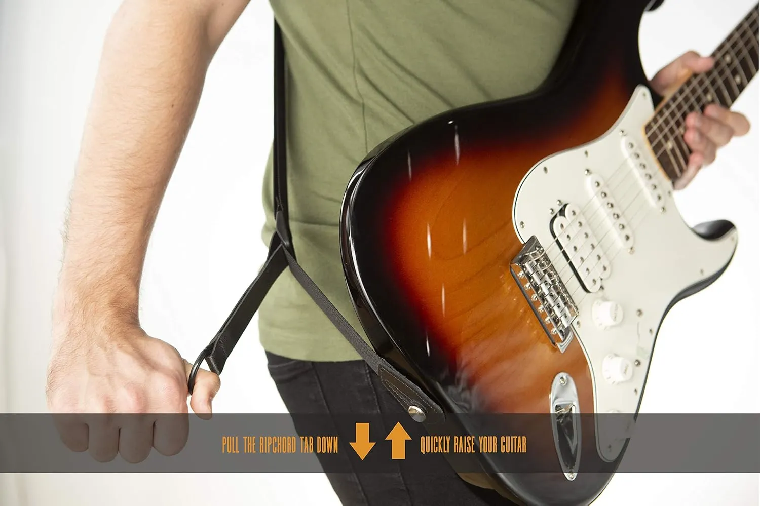 Levy's Leathers Right Height Guitar Strap with Patented RipChord Quick Adjustment Technology, 3" Wide Ergonomic Padded Leather - Black (MRHSS-BLK)