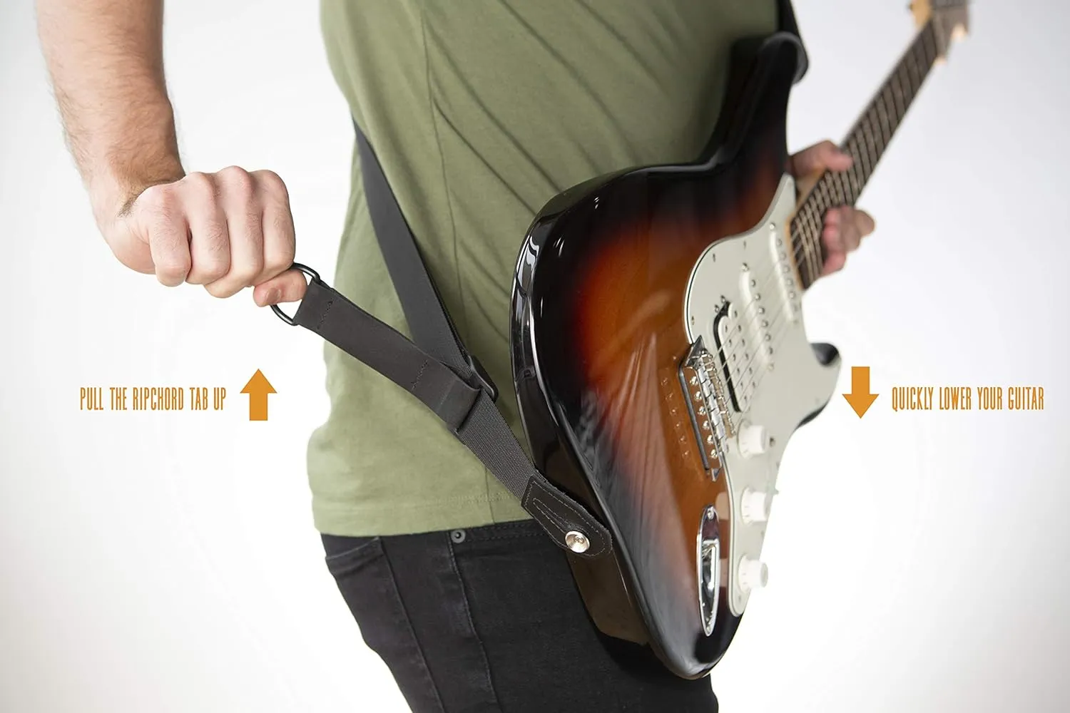 Levy's Leathers Right Height Guitar Strap with Patented RipChord Quick Adjustment Technology, 3" Wide Ergonomic Padded Leather - Black (MRHSS-BLK)