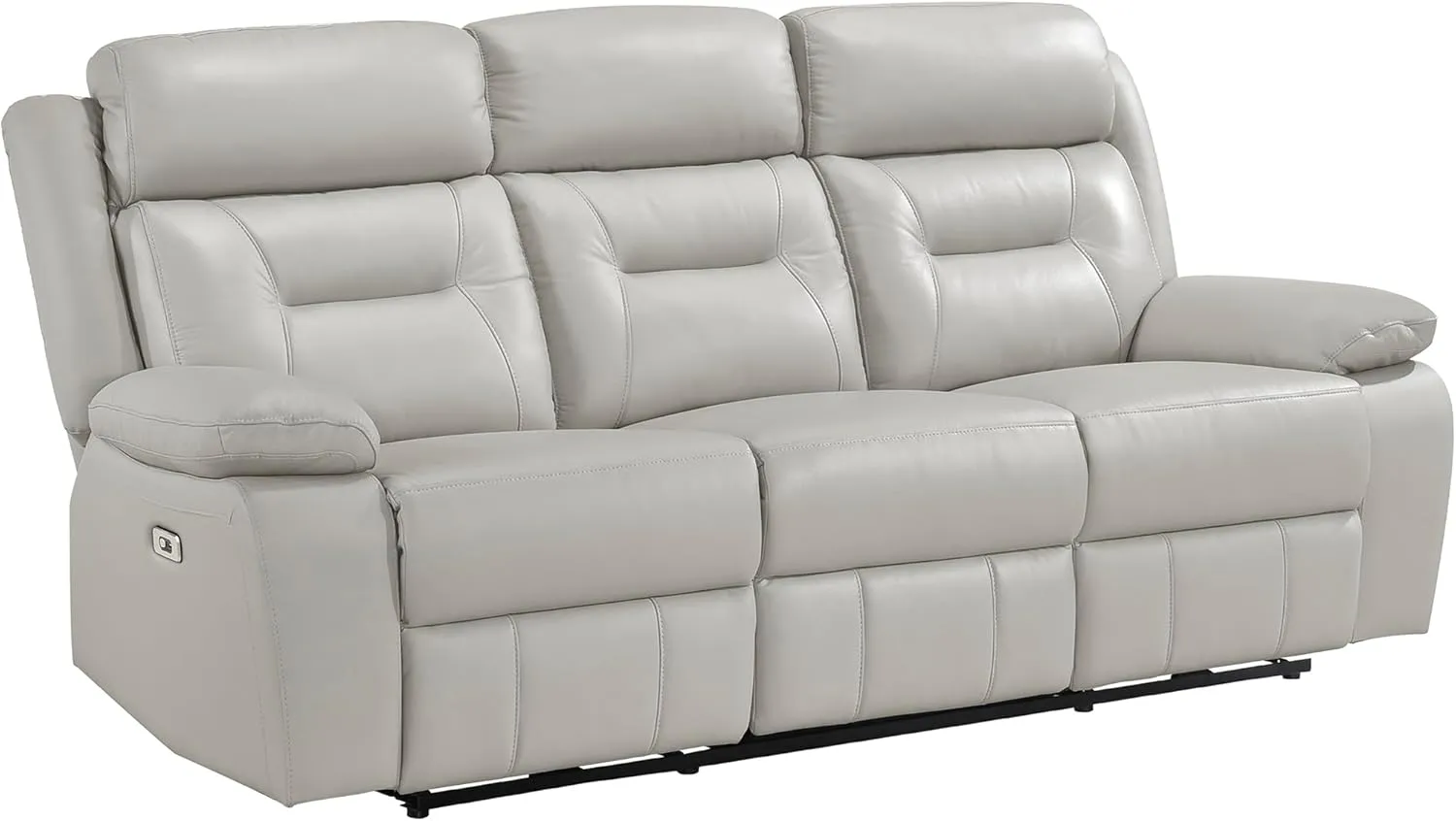 Lexicon Power Double Recliner Sofa, Top Grain Leather Match Reclining Sofa with Pillow Top Armrests, Home Theater Seating, Wall Hugger Recliner Couch with USB Port, 87" W, Silver