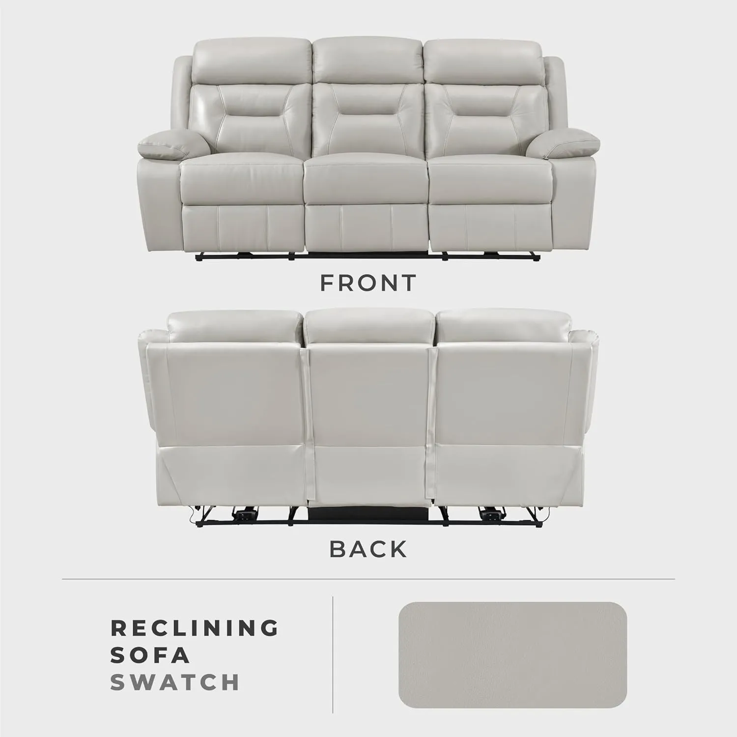 Lexicon Power Double Recliner Sofa, Top Grain Leather Match Reclining Sofa with Pillow Top Armrests, Home Theater Seating, Wall Hugger Recliner Couch with USB Port, 87" W, Silver