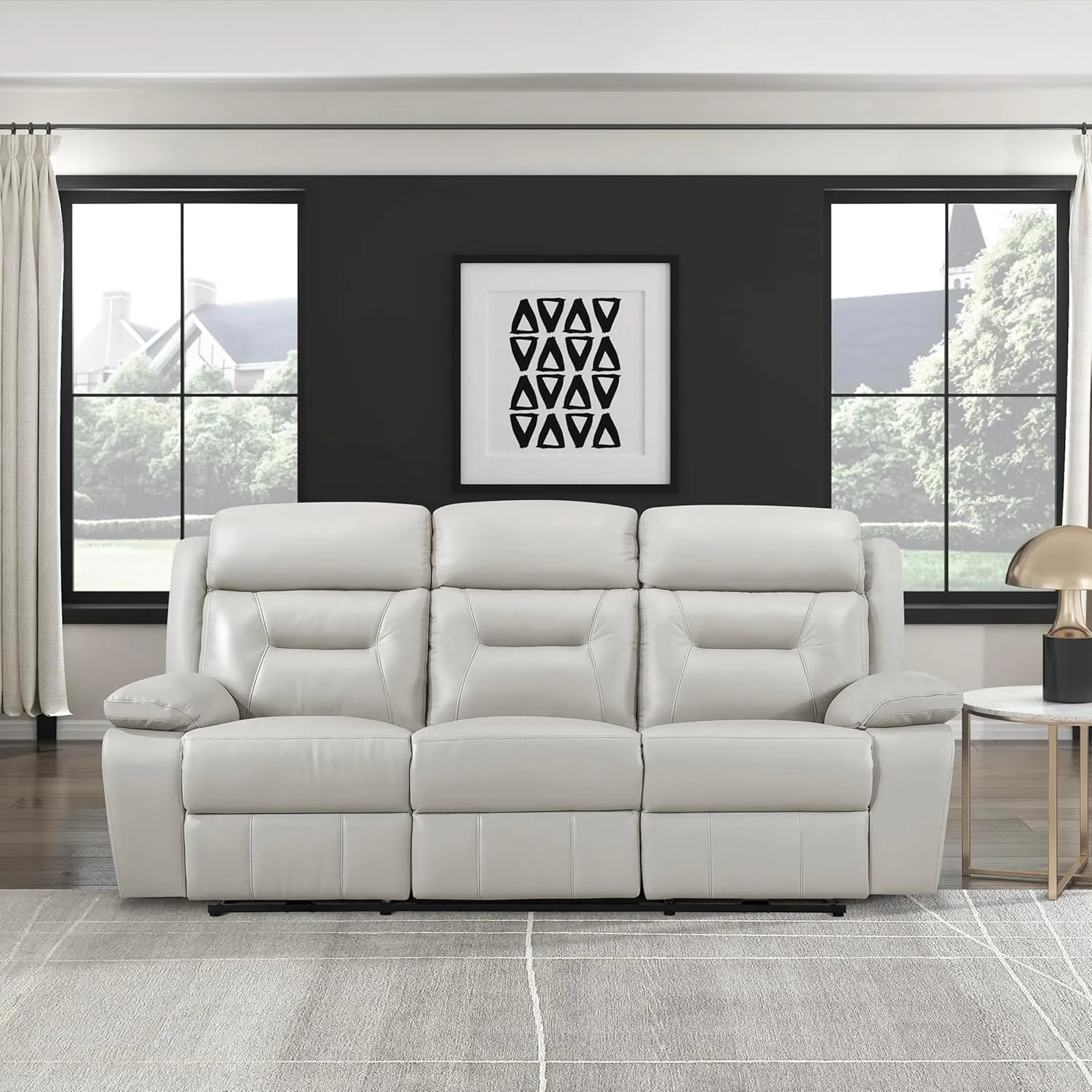 Lexicon Power Double Recliner Sofa, Top Grain Leather Match Reclining Sofa with Pillow Top Armrests, Home Theater Seating, Wall Hugger Recliner Couch with USB Port, 87" W, Silver