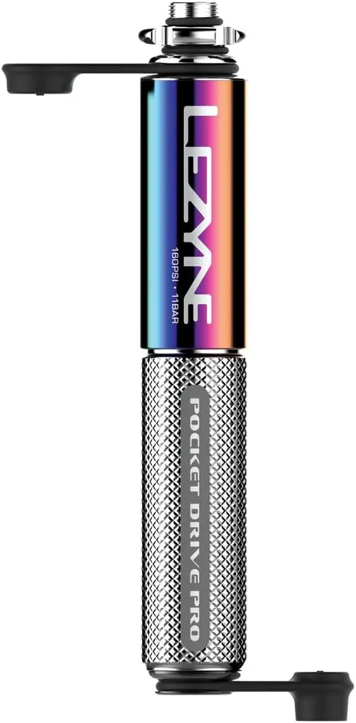 LEZYNE Pocket Drive Pro Mini Bicycle Hand Pump, High Pressure 160 PSI, Presta & Schrader with Valve Core Tool, Alloy Bracket Mount, Grip Textured, Easy to Use Bike Tire Pump