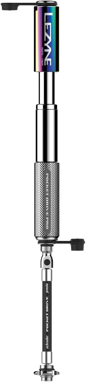LEZYNE Pocket Drive Pro Mini Bicycle Hand Pump, High Pressure 160 PSI, Presta & Schrader with Valve Core Tool, Alloy Bracket Mount, Grip Textured, Easy to Use Bike Tire Pump