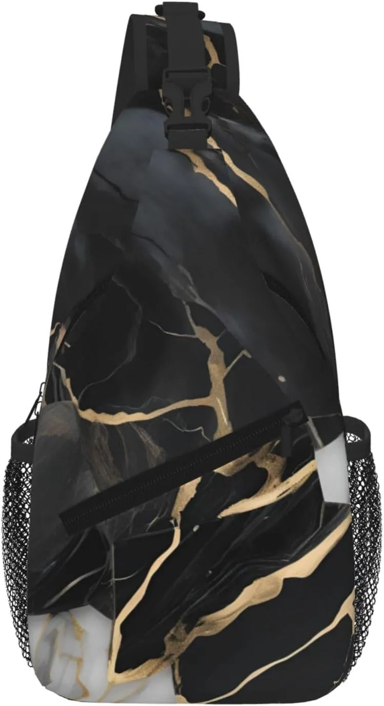 Light Black Marble 1 Fashion Print Crossbody Chest Bag - Adjustable Strap For Hiking And Working