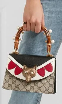 Linea E Bamboo Embellished Leather and Coated-Canvas Tote