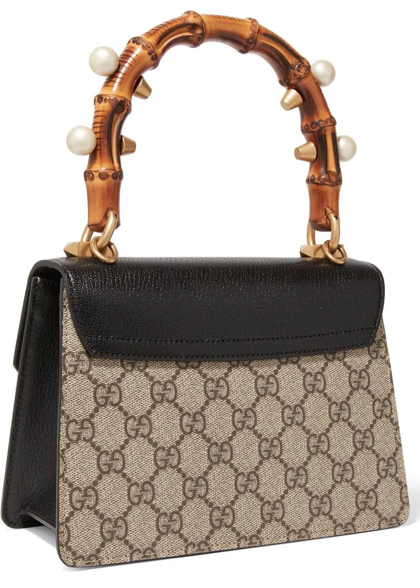 Linea E Bamboo Embellished Leather and Coated-Canvas Tote