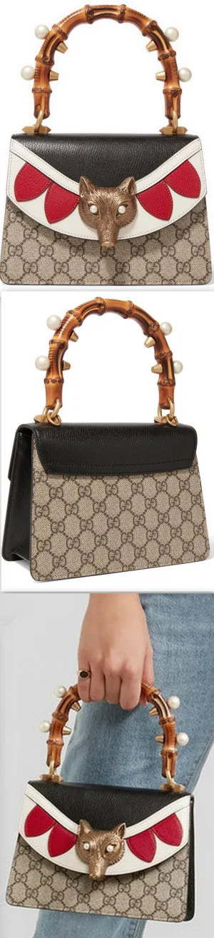 Linea E Bamboo Embellished Leather and Coated-Canvas Tote
