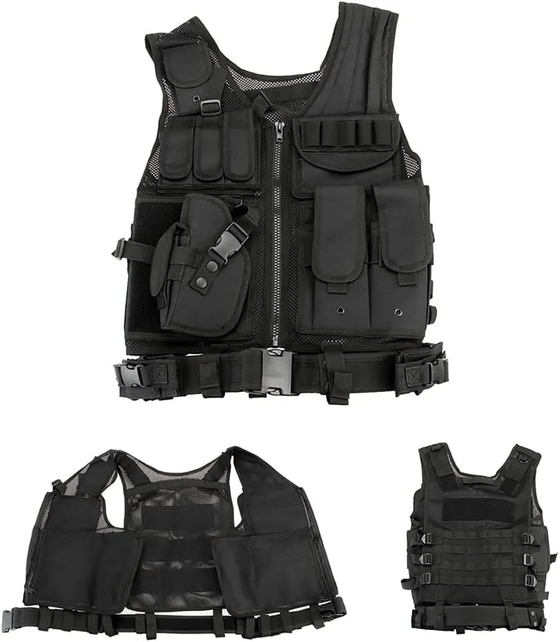 Lixada Tactical Vest Lightweight Breathable Polyester Sports Vest Outdoor Training Vest Adjustable for Adults