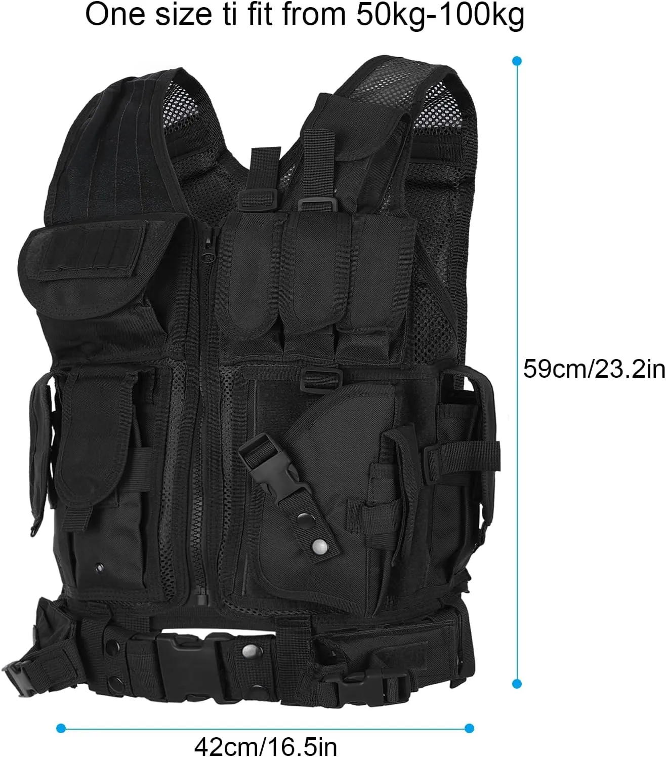 Lixada Tactical Vest Lightweight Breathable Polyester Sports Vest Outdoor Training Vest Adjustable for Adults