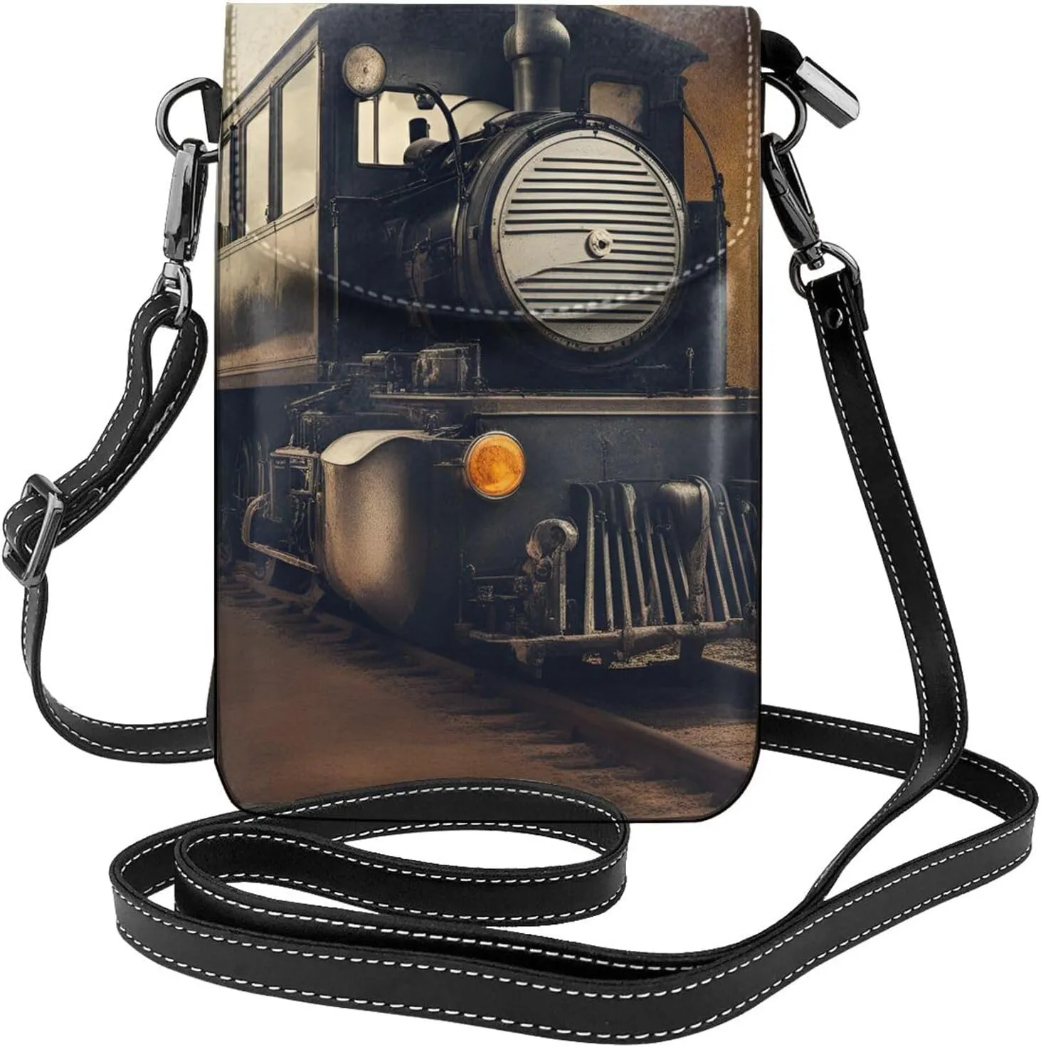 locomotive Print Leather Small Crossbody Bags Cell Phone Bag Women's Crossbody Bag with Credit Card Slots