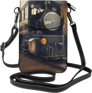 locomotive Print Leather Small Crossbody Bags Cell Phone Bag Women's Crossbody Bag with Credit Card Slots