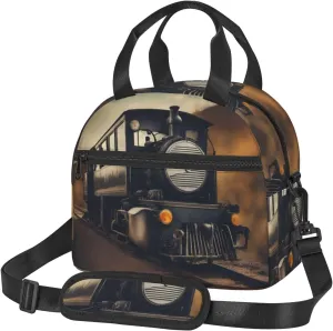 locomotive Print Lunch Bag Adult Lunch Box for Women and Men with Adjustable Shoulder Adult Tote Bags