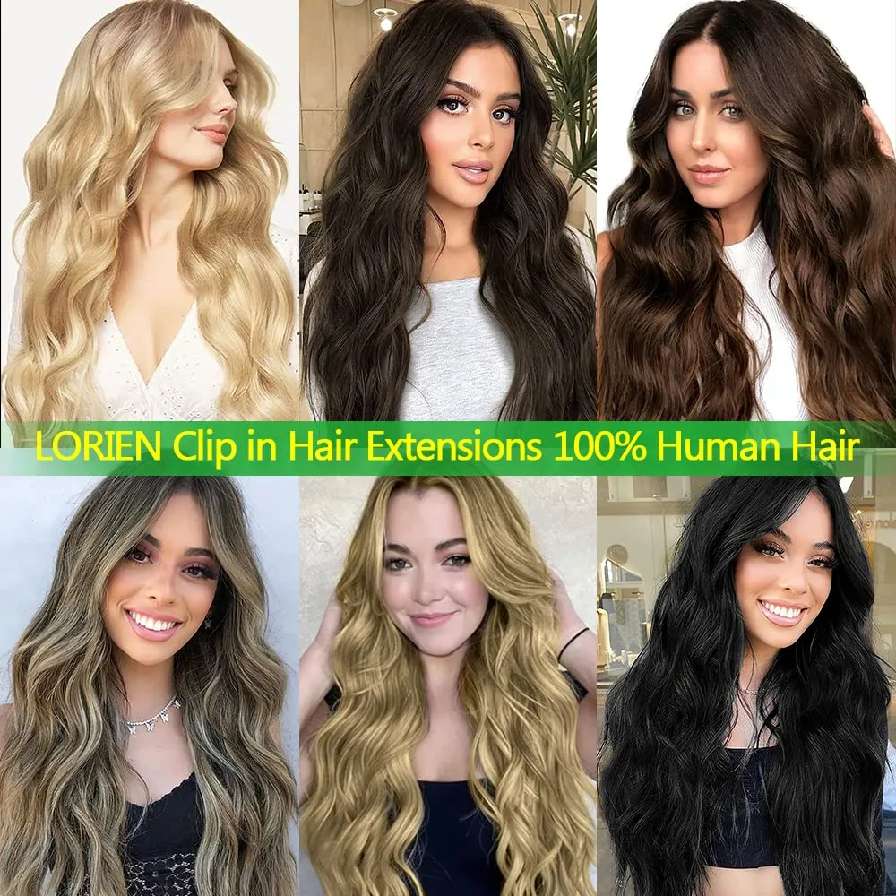 LORIEN Clip in Hair Extensions Real Human Hair, Remy Human Hair Extensions Clip ins for Women, 100% Natural Human Hair, Double Weftm, 16inch 90g 8Pcs, #16/22 Light Blonde to Golden Blonde