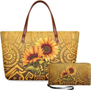 Lotusorchid 2 Pcs Large Tote Handbag with PU Wallet, Women Hand bags Purses, Top Handle Bag Satchel Shoulder Bag